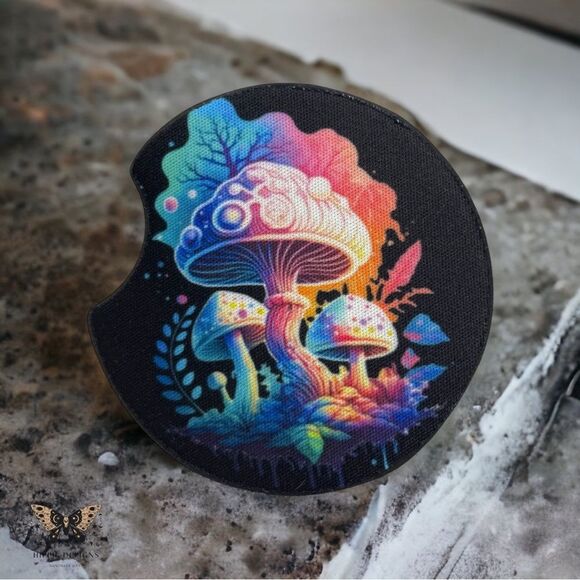 Black Rainbow Mushroom Coaster Set | Car Accessories - Picture 4 of 9